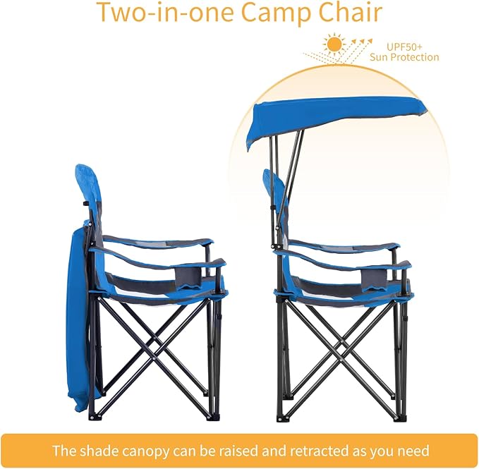 ALPHA CAMP Oversized Camping Chair with Shade Canopy, Folding Lawn Chairs