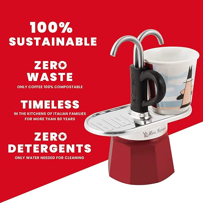 Bialetti - Mini Express Kandinsky: Moka Set includes Coffee Maker 2-Cups (2.8 Oz) + 2 shot glasses, Light Blue, Aluminum