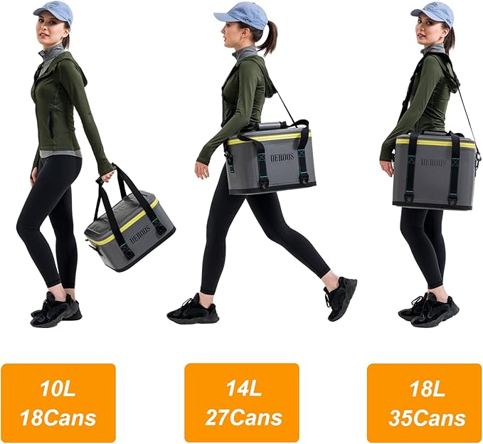 DEROOS 18/27/35Cans 72-Hours Soft Cooler Bag Leak-Proof Soft Pack Cooler Bag Waterproof Insulated Soft Sided Cooler for Hiking, Camping, Sports, Picnics, Sea Fishing, Road Beach Trip