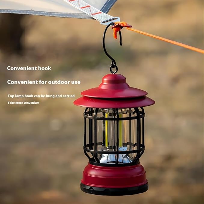 Rechargeable Camping Lantern,Outdoor Camping Light with USB Charging Port,Fearless of Wind and rain,Suitable for Garden,Courtyard,and Lawn Use(Red)