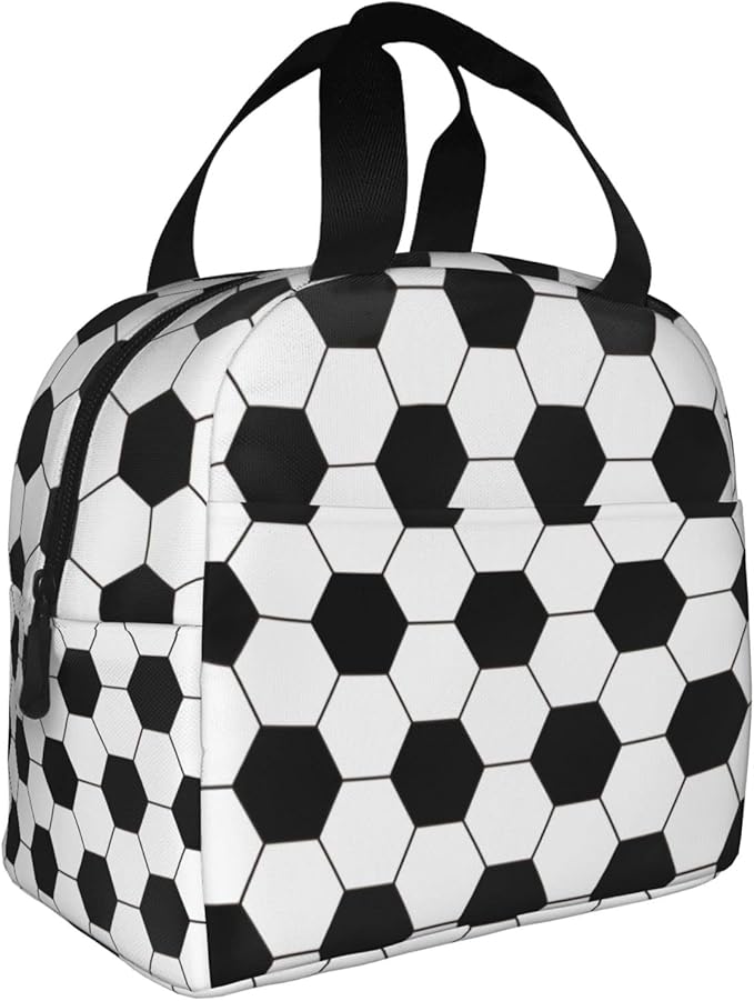 VOOHDDY Football Soccer Ball Black White Insulated Lunch Bag For Men Women Reusable Lunch Box Container Waterproof Portable Cooler Thermal Tote Bag For Work Office Picnic Beach Travel