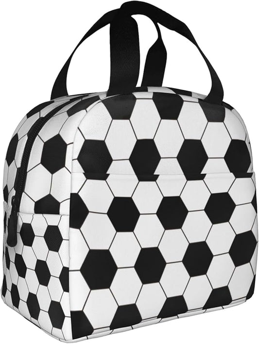VOOHDDY Football Soccer Ball Black White Insulated Lunch Bag For Men Women Reusable Lunch Box Container Waterproof Portable Cooler Thermal Tote Bag For Work Office Picnic Beach Travel