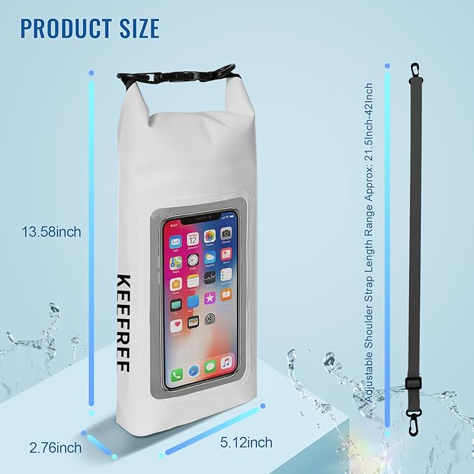 Waterproof Dry Bag,Roll Top Waterproof Backpack Phone Case Pouch for Travel,Kayaking,Rafting,Camping,Surfing,Boating,Hiking,Beach and Fishing (2 L White+Black)