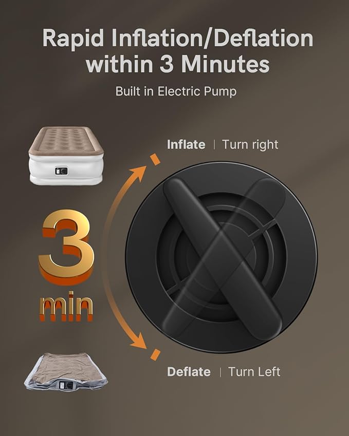 Twin Air Mattress with Built in Pump Raised, Blow up Mattress for Guest Home Camping, Inflatable Mattress Twin Size in 2 Mins Self Inflation, Compact Portable Air Bed, colchones inflables