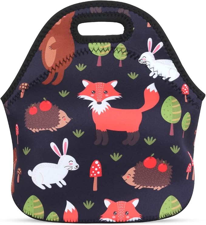 Violet Mist Neoprene Fox Lunch Bag Insulated Waterproof Lunch Bag Tote Cartoon Reusable Lunch Box Containers Food Carrying Lunch Handbag for men Women Work Thanksgiving Christmas Gifts