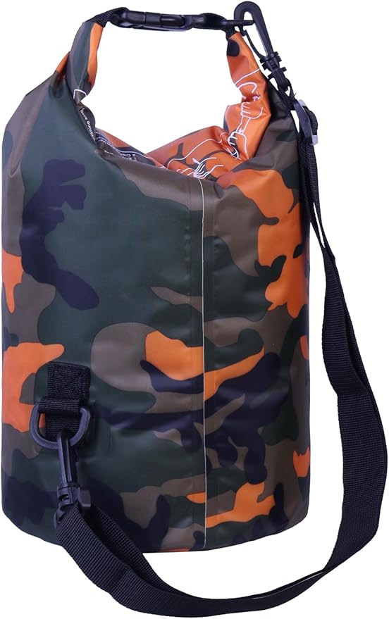 Waterproof Dry Bag Combo 5-30L Roll Top Dry Storage Bag Backpack for Kayaking Boating Beach Camping Travel Fishing, w/Phone Case & Collapsible Water Bottle & Sunglasses & Ear Band,Orange 5L