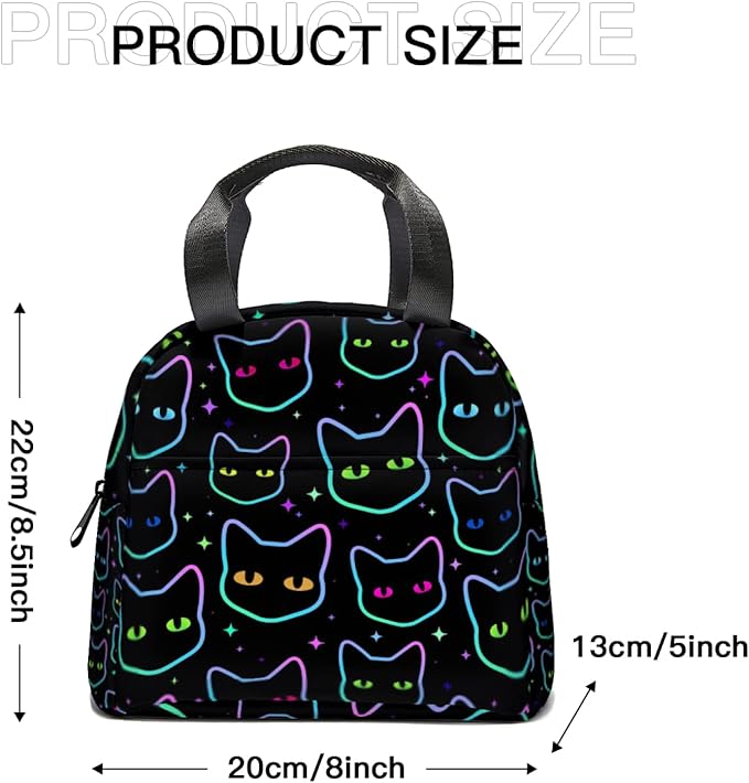 Giwawa Cartoon Black Cats Insulated Lunch Bag for Kids Galaxy Neon Kitten Reusable Lunch Box Colorful Animal Print Thermal Cooler Lunch Tote for Girls Boys School Men Women Office Picnic Camping