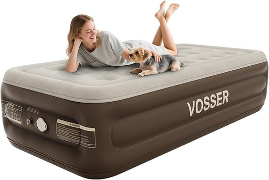 Twin Size Airbed with Detachable Rechargeable Pump - for Camping & Home Use, Portable Design, Supports up to 330 lbs MAX