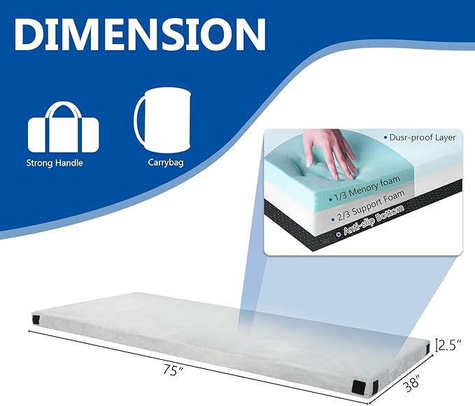 Outvita Sleeping Pad, Portable Camping Mat, CertiPUR-US Memory Foam Camping Mattress, Roll Up Floor Bed for Tent, Cot, Truck, Car, Outdoor Travel w/Portable Bag (3" with Pillow / 2.5" Without Pillow)