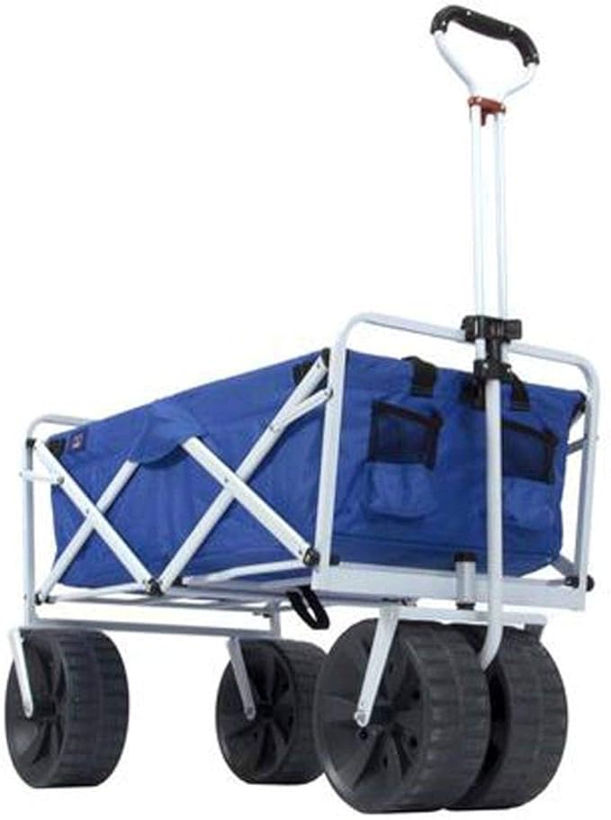 Mac Sports Heavy Duty Collapsible Folding All Terrain Utility Beach Wagon Cart, Blue/White