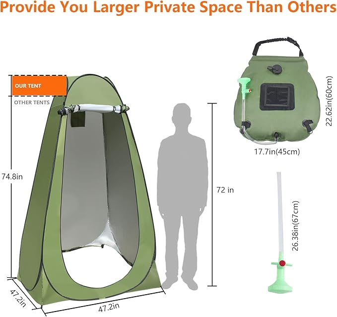 Camping Shower Tent,Pop Up Privacy Tent with Solar Shower Bag,Waterproof Pop Up Shower Tent for Portable Outdoor Toilet Shower Changing Room Sun Shelter Camping (Black/Camouflag/Green)