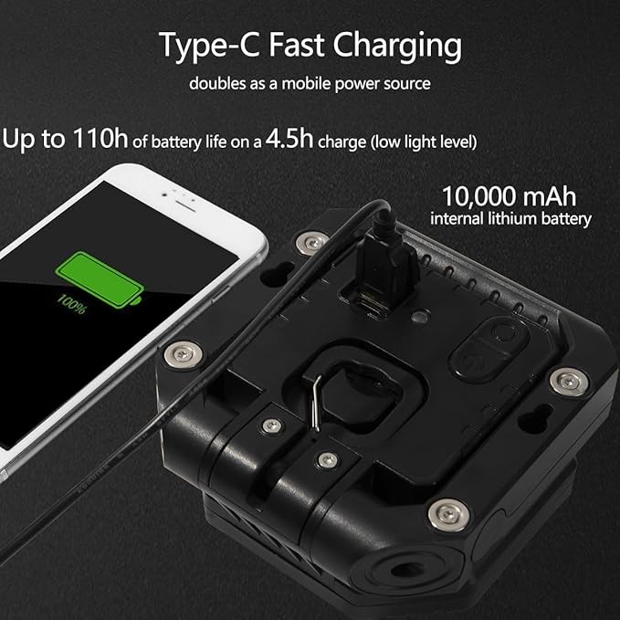 Camping Light Work Light 10000mAh 1500LM Rechargeable Magnetic 5 Modes Flood Light IPX5 Waterproof Portable Clamp Light for Outdoor, Emergency, Repairing, Fishing, Power Outages (Orange)