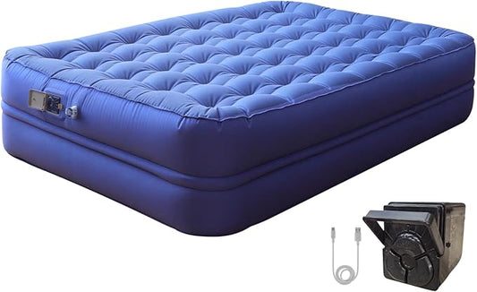 Air Mattress Queen with Built-in Pump - 3 Min Fast Inflation/Deflation Wireless Rechargeable Pump, Portable Camping Air Bed, Cooling Pongee Fabric Blow Up Mattress, (18" Indigo)