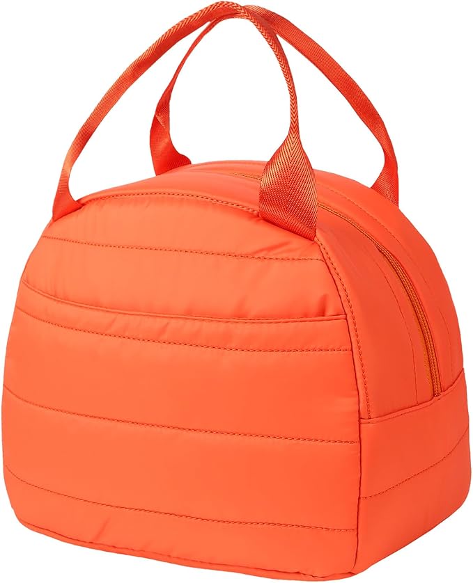 Lunch Bag Lunch Box for Women Men Adult Insulated Cute Small Quilted Puffer Lunchbox Reusable Thermal Lunch Cooler Tote Bag for Work, Picnic or Travel-Orange