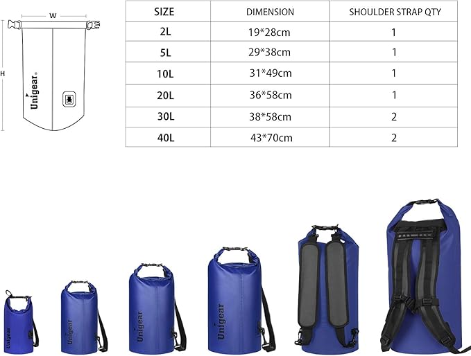Unigear Dry Bag Waterproof, 2L/5L/10L/20L/30L/40L Floating and Lightweight Bags for Kayaking, Boating, Fishing, Swimming and Camping with Waterproof Phone Case