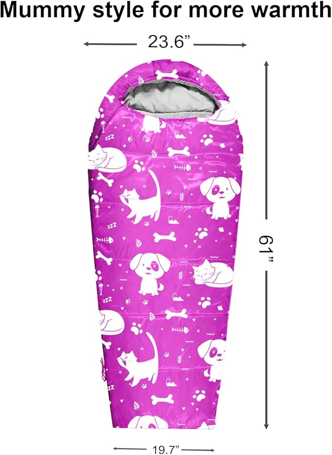 KidzAdventure Mummy Style 32 – 59F Kids Sleeping Bag with Pillow Sleeve, 4 Season, Lightweight and Backpacking Style, Ideal for Camping, Sleepover, Boys, Girls, Youth and Toddlers