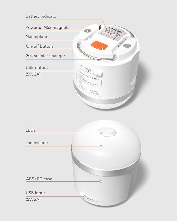 LED Camping Lantern, 6 Light Modes, 7200mAh Power Bank, 660LM, Waterproof, 850ft Long-Range Spotlight, Mini Flashlight Magnetic Base for Hurricane Emergency, Outdoor, Hiking, Home and Car by AIMTOM