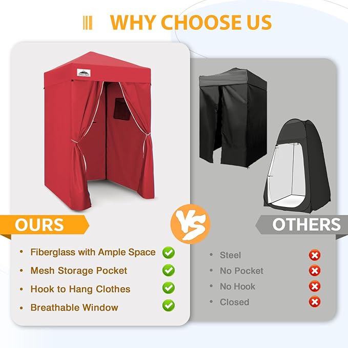 EAGLE PEAK Flex Ultra Compact 4x4 Pop-up Canopy, Sun Shelter, Changing Room, Portable Privacy Canopy Cabana for Pool, Fashion Photoshoots, or Camping, 4x4 ft, Red