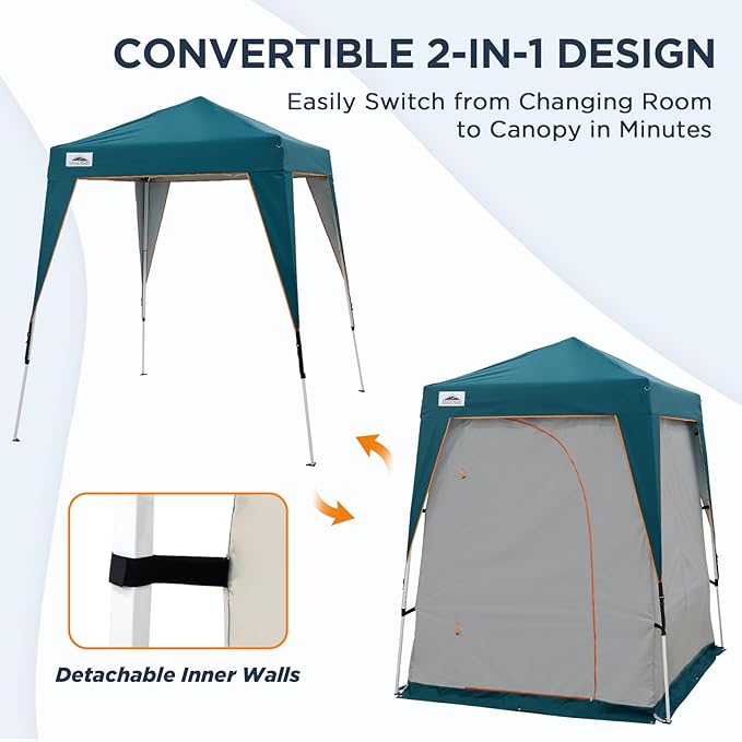 EAGLE PEAK 6x6 Pop Up Privacy Tent with Ground Mat, Portable Changing Room & Outdoor Shower Tent, Portable Canopy for Camping, Hiking, Pool Parties, Photoshoots or Toilet Shelters (Gray/Blue)