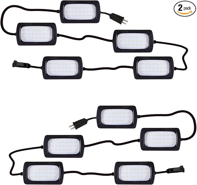 Owleye 50FT Led String Work Light 85W 8000LM Waterproof Construction String Lights Linkable Temporary Work Lighting Outdoor Indoor Worklight (5 Light Heads)-2 Pack