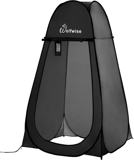 WolfWise Portable Pop Up Privacy Shower Tent, Spacious Changing Room, Dressing Room, Sun Sunshade Canopy Outdoor Rain Shelter, Backpack Privacy Shelters for Camping, Hiking, Beach, Toilet, Large Black