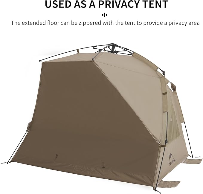 Naturehike Beach Tent Sun Shelter for 3-4 Person, Automatic Easy Set up Pop up Instant Tent, UPF50+ UV Protection Portable Canopy Privacy Tent (Light Brown)