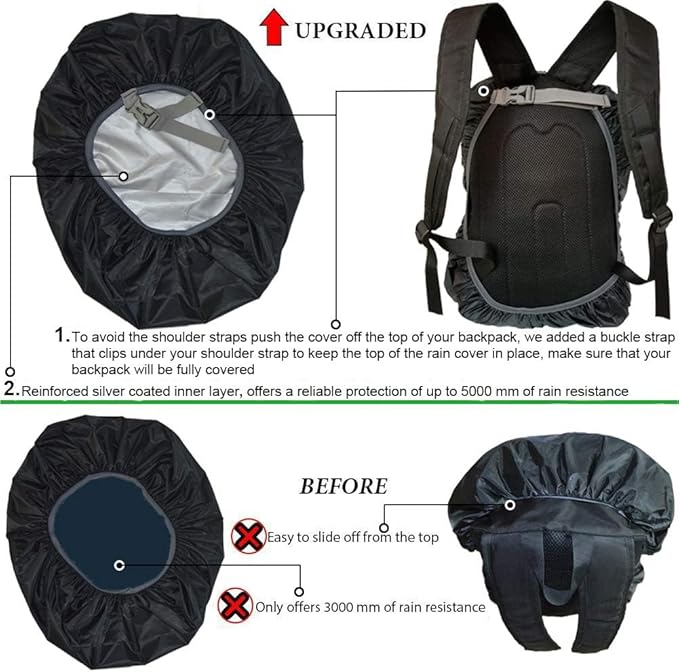 Waterproof Backpack Rain Cover with Anti Slip Buckle Strap for Camping, Hiking, Traveling, Hunting, Biking, 15-80L