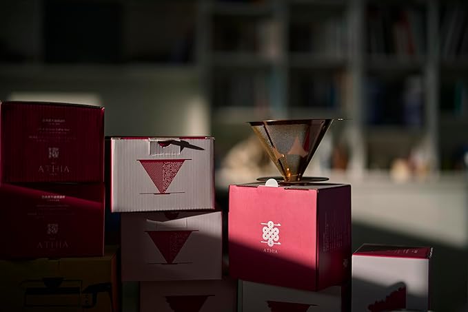 ATHIA Golden Stainless Steel Reusable Coffee Filter, Pour Over Cone Dripper with Fine Mesh, Paperless & Eco-Friendly Design, Fits Most Mugs, Carafes & Coffee Makers (Rose Golden, Standard)