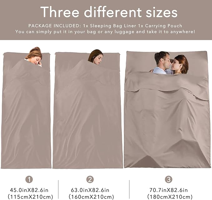 Sleeping Bag Liners Lightweight Travel Camping Sheet Sleep Bag Liner Adults Lightweight Warm Weather Hotel Compact Portable Sleeping Sack Indoor Outdoor Hostels Traveling Backpacking Hiking Blankets