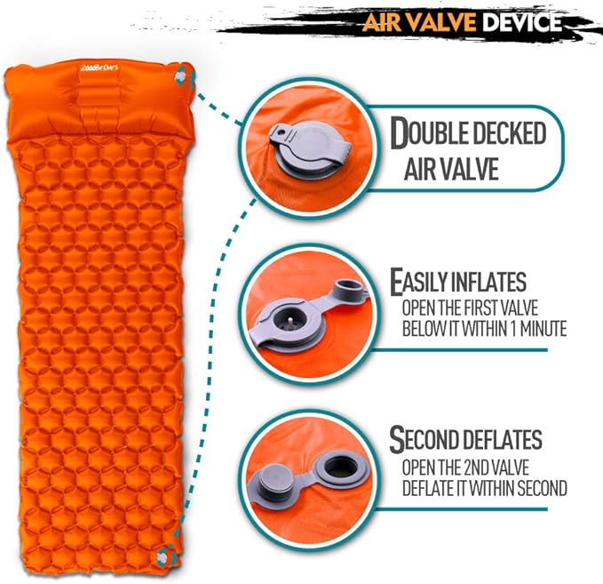 ZOOOBELIVES Ultralight Sleeping Pad with Pillow– Inflatable Camping Mat for Backpacking, Traveling and Hiking, Compact and Portable Multiple Color Options