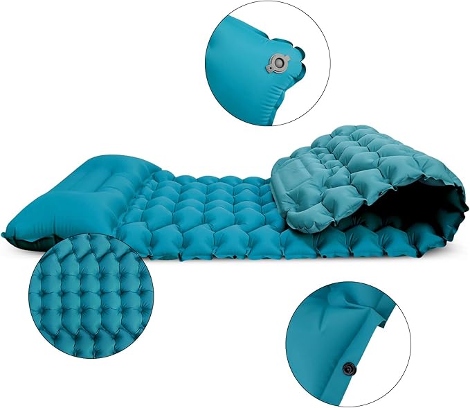 Moisture-Proof & Waterproof Portable Air Mattress for Hiking/Camping/Picnic, Nylon Connectable Outdoor Air Cushion Sleeping Pad for Sightseeing/Backpacking/Trekking (Blue)