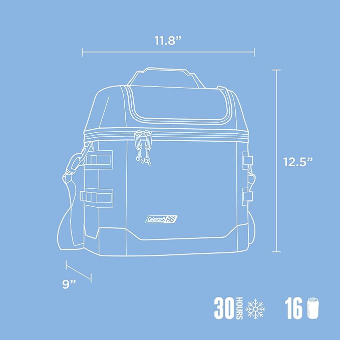Coleman Pro 16-Can Premium Soft Cooler Lunchbox, Fully Insulated Lid & Body Stays Cold up to 30 Hours