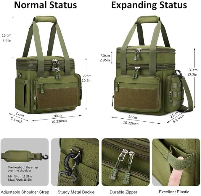 Tactical Lunch Box for Men, Insulated Lunch Bag Adult, Thermal Lunchbox Leakproof Waterproof Cooler Bag, Dual Compartment Lunch tote, Large Lunch Pail for Work Office Travel(Green) 15L