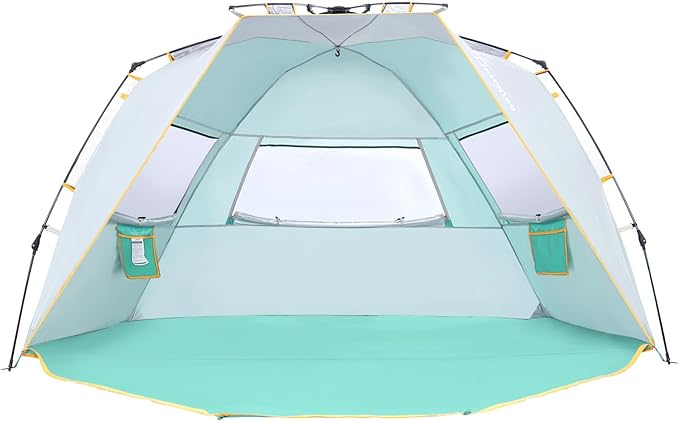 WolfWise 6-7 Person Easy Up Beach Tent UPF 50+ Portable Instant Sun Shelter Canopy Umbrella with Extended Zippered Porch, Mint Green