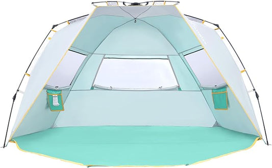 WolfWise 6-7 Person Easy Up Beach Tent UPF 50+ Portable Instant Sun Shelter Canopy Umbrella with Extended Zippered Porch, Mint Green