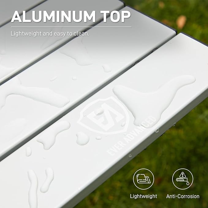EVER ADVANCED Folding Camping Table, Aluminium Roll Up Table for Different Terrains, Collapsible Table for 4-6 People, Fold Up Lightweight with Carry Bag for Picnic Garden BBQ, Silver, 130LBS