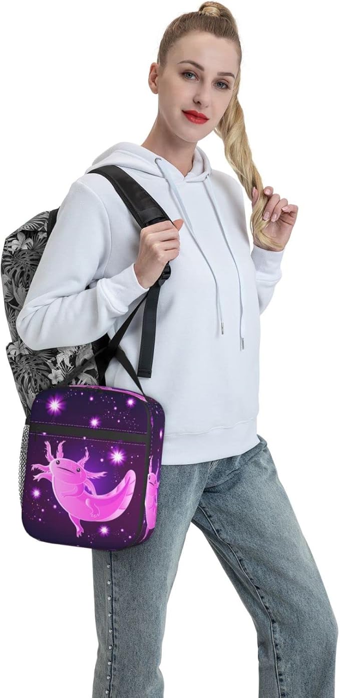 Purple Axolotl Lunch Box Lunch Box Reusable Insulated Totes Lunch Bag Thermal Cooler For Boy Girls School Men Women Beach Picnic Travel