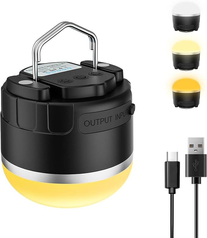 Rechargeable LED Camping Lantern 1000LM, Portable Tent Lights with 3 Colors, IP65 Waterproof, Magnetic Base, 4000mAH Emergency Hanging Light for Power Outages, Hiking, Tent, Outdoor, Home