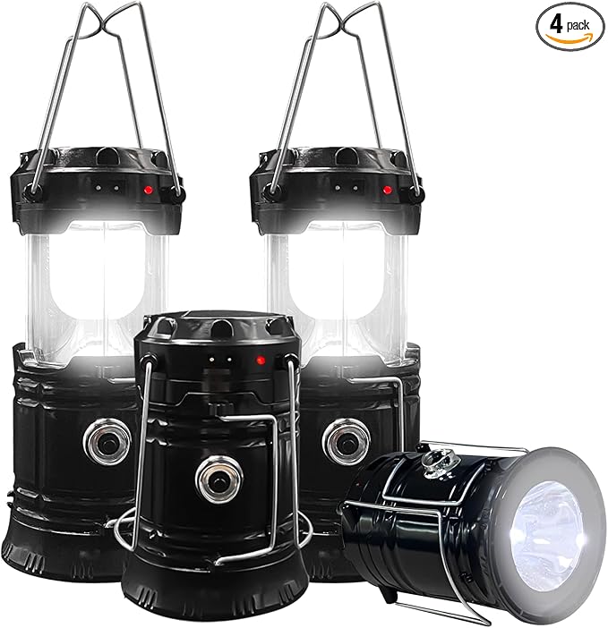 Solar LED Camping Lantern, BaishenglinMotor Solar DC Rechargeable Portable Folding LED Lanterns Flashlights for Indoor Outdoor Home Emergency Power Outage Hurricane Supplies 4-Pack