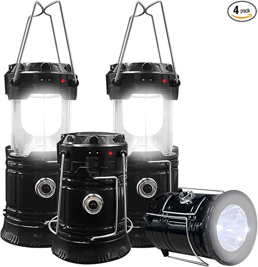 Solar LED Camping Lantern, BaishenglinMotor Solar DC Rechargeable Portable Folding LED Lanterns Flashlights for Indoor Outdoor Home Emergency Power Outage Hurricane Supplies 4-Pack