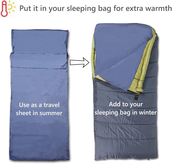 Lightweight Sleeping Bag Liner Camping Travel Sheets Ultralight Sleeping Bag Sack for Backpacking Hiking Hotel Hostels and Traveling, Stuff Sack Included