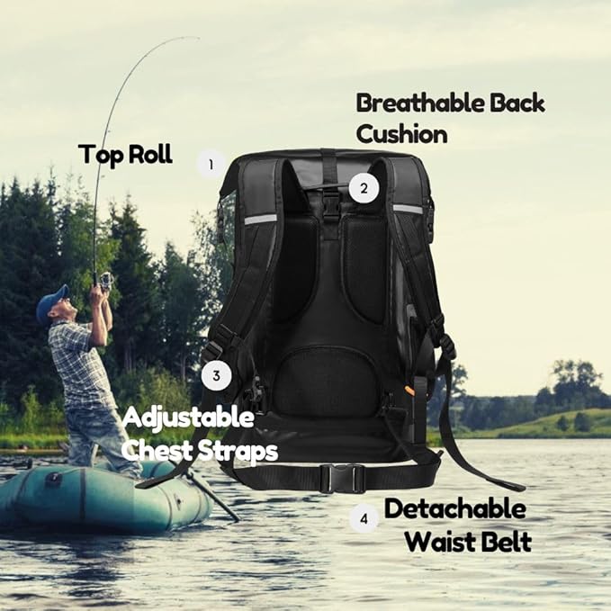 Waterproof Roll Top Kayak Dry Backpack, Floating Outdoor Dry Sack Boating Sailing Canoeing Rafting Fishing Camping 55L Black