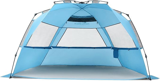 Pacific Breeze Easy Setup Beach Tent, SPF 50+ Pop Up Beach Tent Provides shelter from The Sun for 4+ People