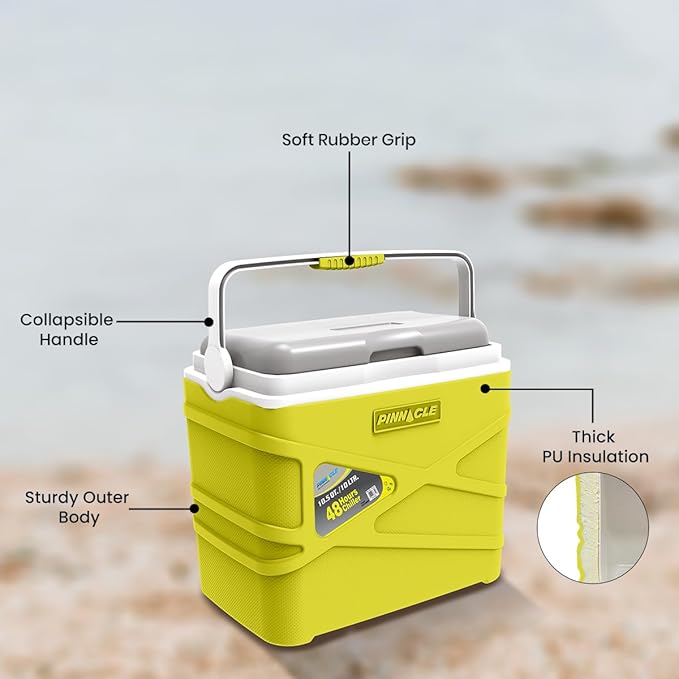 Pinnacle 10 Liter Insulated Cooler Lunch Box -Portable Camping/Picnic Hard Cooler –Coolbox Keeps Cool for 48 hrs. with Ice Retention–Heavy Duty Cooler for Beach, Grill, Travel,Tailgating,Small