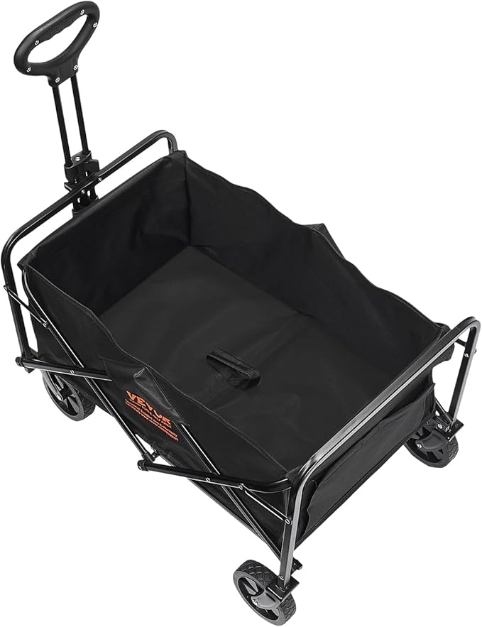 VEVOR 350lbs Collapsible Foldable Wagon Cart, Heavy Duty Foldable Utility Beach Wagon with Big Wheels, Portable Grocery Camping Cart with All Terrain Wheels and Drink Holder