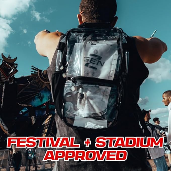 RAVERUNNER® Clear Hydration Pack | Festival Approved Hydration Backpack Clear with 2L Bladder & Quick Disconnect Hose | Clear Camelbak Water Backpack, Clear Hydration Backpack, Clear Camelbak