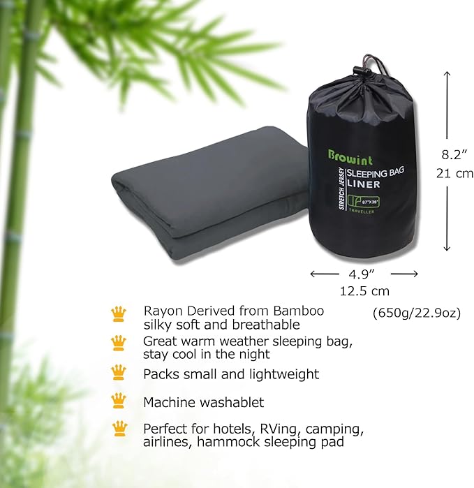 Travel Sheets for Hotel, Rayon Derived from Bamboo, Stretchy Sleep Sack for Adults, Warm Weather/Summer Sleeping Bag Liner for Camping and Travel, Rectangular with Pillow Pocket, Mummy, Cooling Sheets