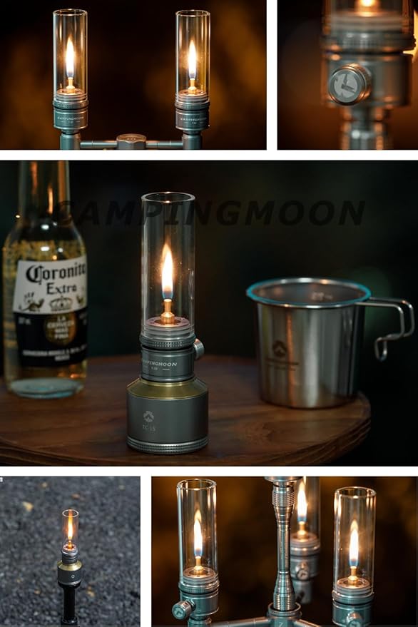 CAMPINGMOON Camping Gas Lantern Gas Candle with Empty Tank Wooden Lantern Case T-1D15