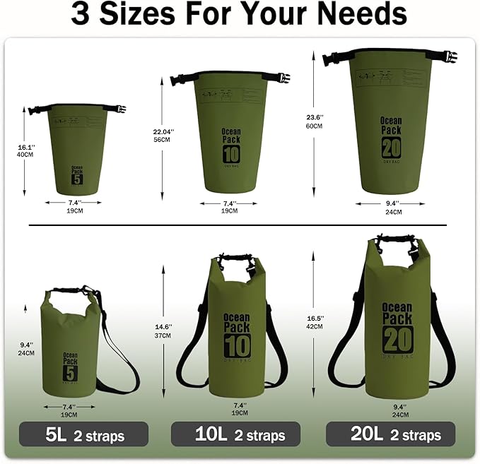 Floating Waterproof Dry Bag Backpack 5L/10L/20L, Roll Top Bag for Kayaking, Rafting, Boating, Swimming, Camping, Hiking, Beach, Fishing, Waterproof Beach Bag. (Forest green, 10L)