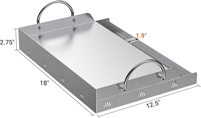 Onlyfire Universal Stainless Steel Griddle for Most BBQ Grills with Removable Handles, 18"×12.5"